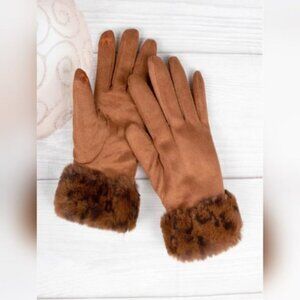 💠Soft Faux Suede Leopard Fur Touch Screen Gloves Camel Driving Winter
